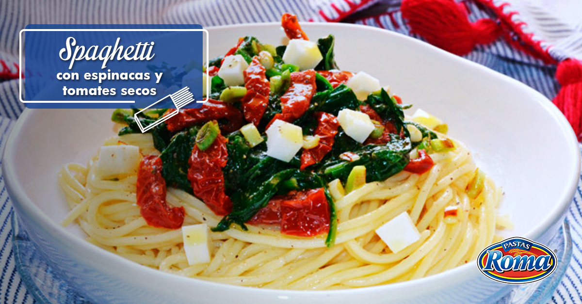 Spaghetti Con Espinacas Y Tomates Secos Id